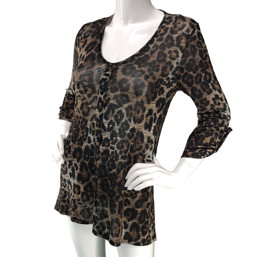 Clara Sun Woo Womens Size XS Top Popover Animal Print Longline